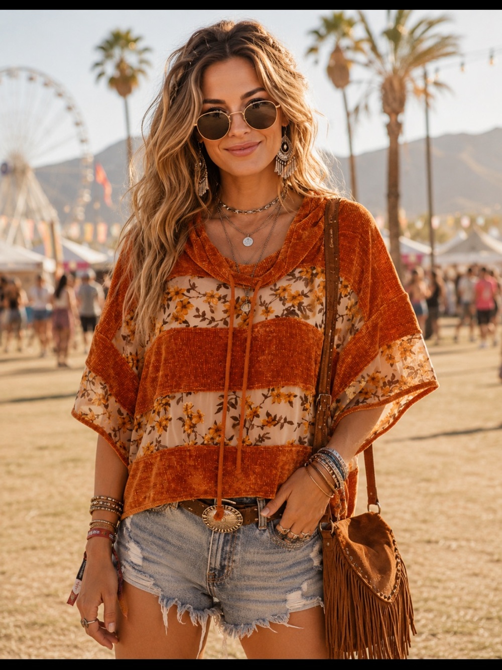 Dor Dor Couture Burnout Velvet Fliral Poncho Sweater